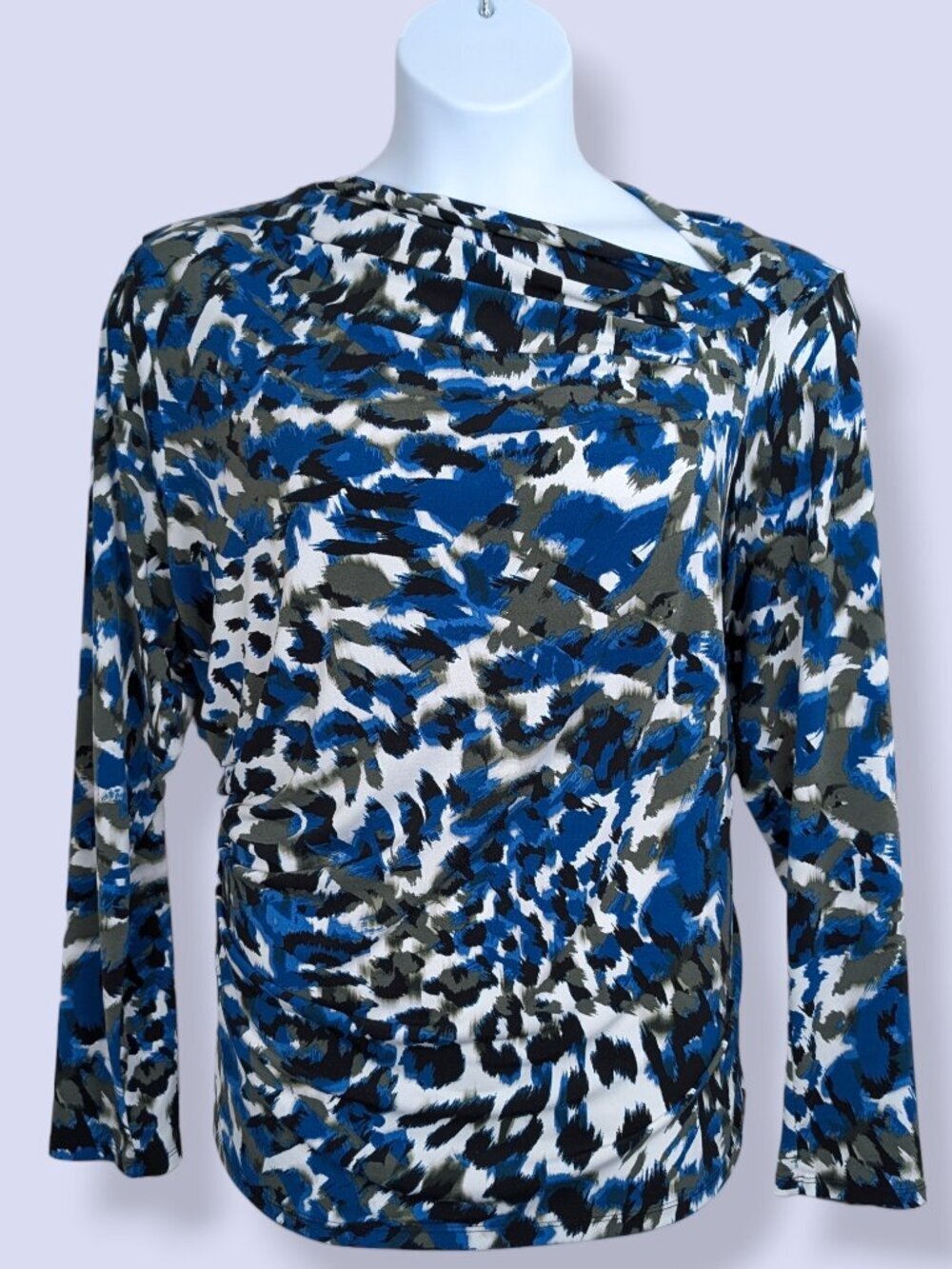 Halson Blue Abstract Ruched Long Sleeve Top